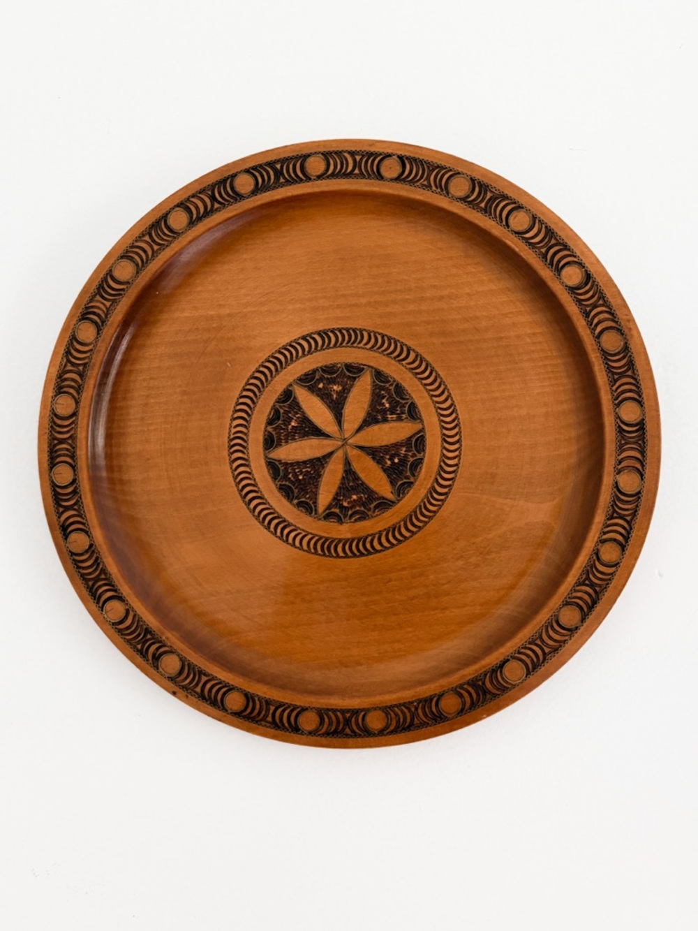Vintage Hand-Carved Wooden Wall Decor Plate - 9.5”
